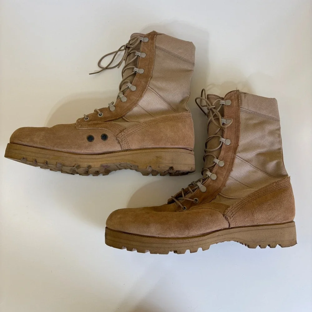 Military Combat Boots Mens Size‎ 12R Tan Suede Vibram Sole Tactical Desert Army